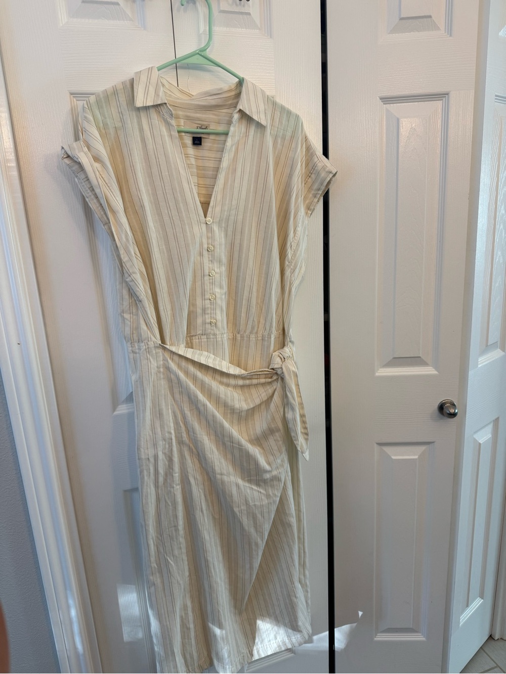 Universal Thread Cream and Light Tan Striped Wrap Shirt Dress